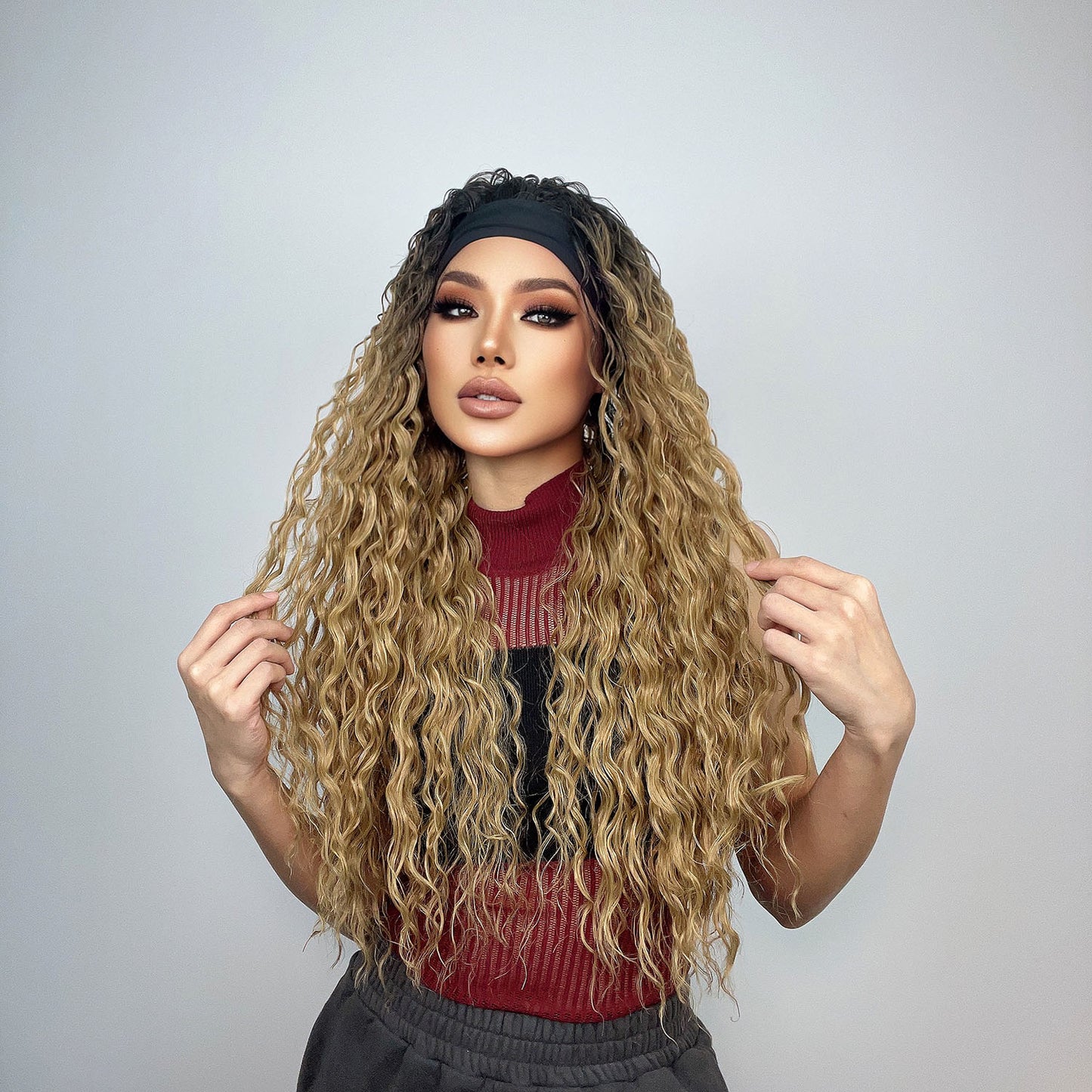 Everly Long Curly Wig With Band